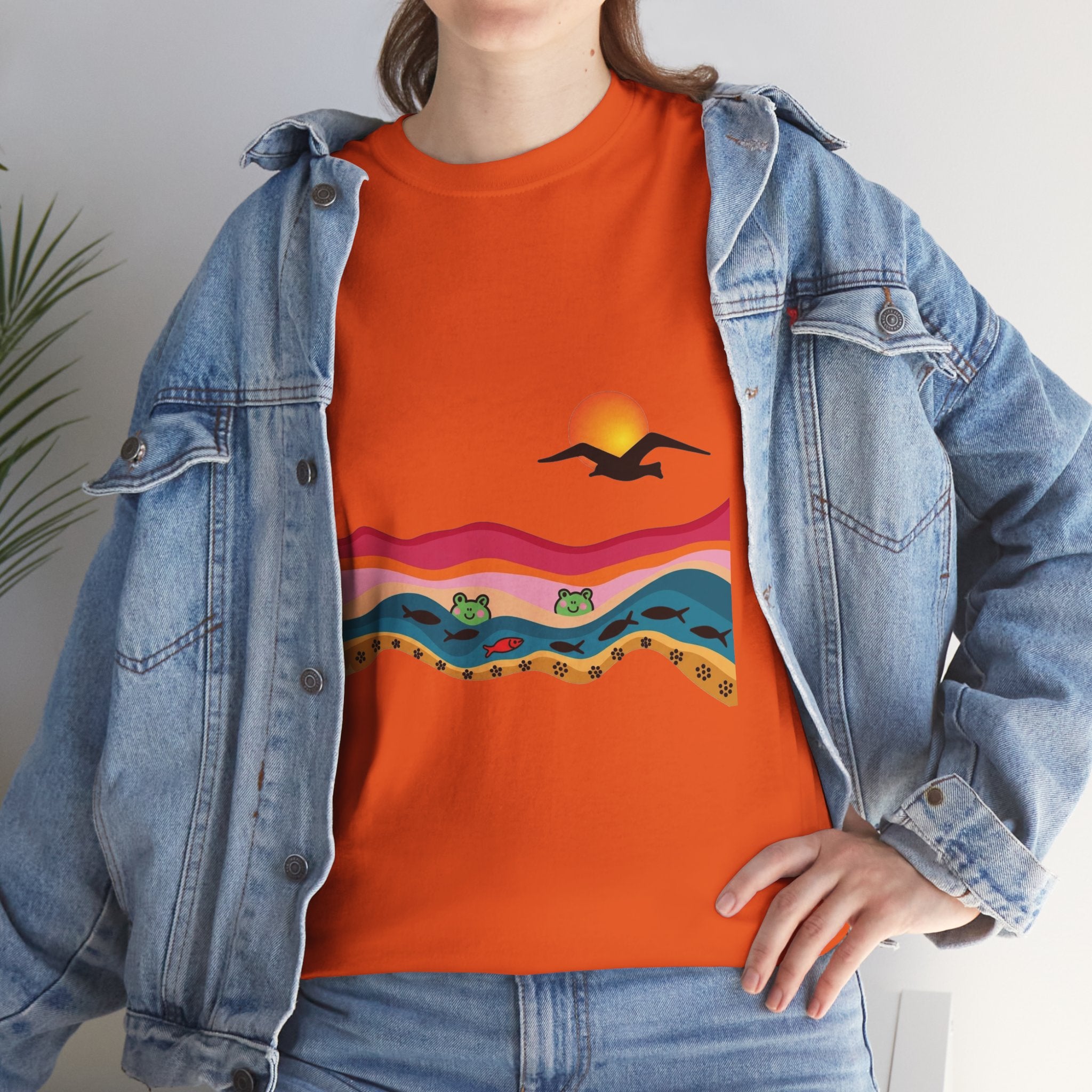 Sunset Desert Waves Tee | Vibrant Southwestern Landscape, Bird Silhouette
