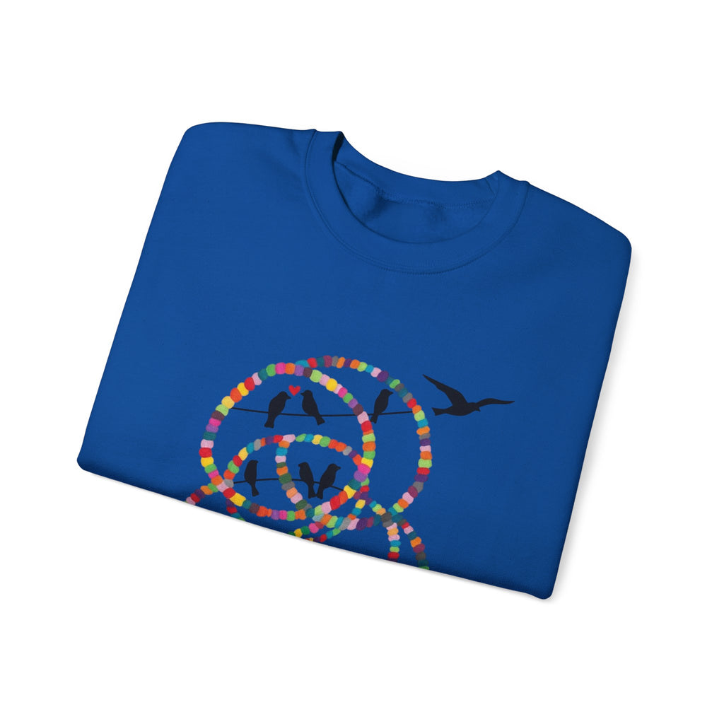Colorful Hoop Birds sweatshirt | Minimal Circles Bird Silhouette Crewneck