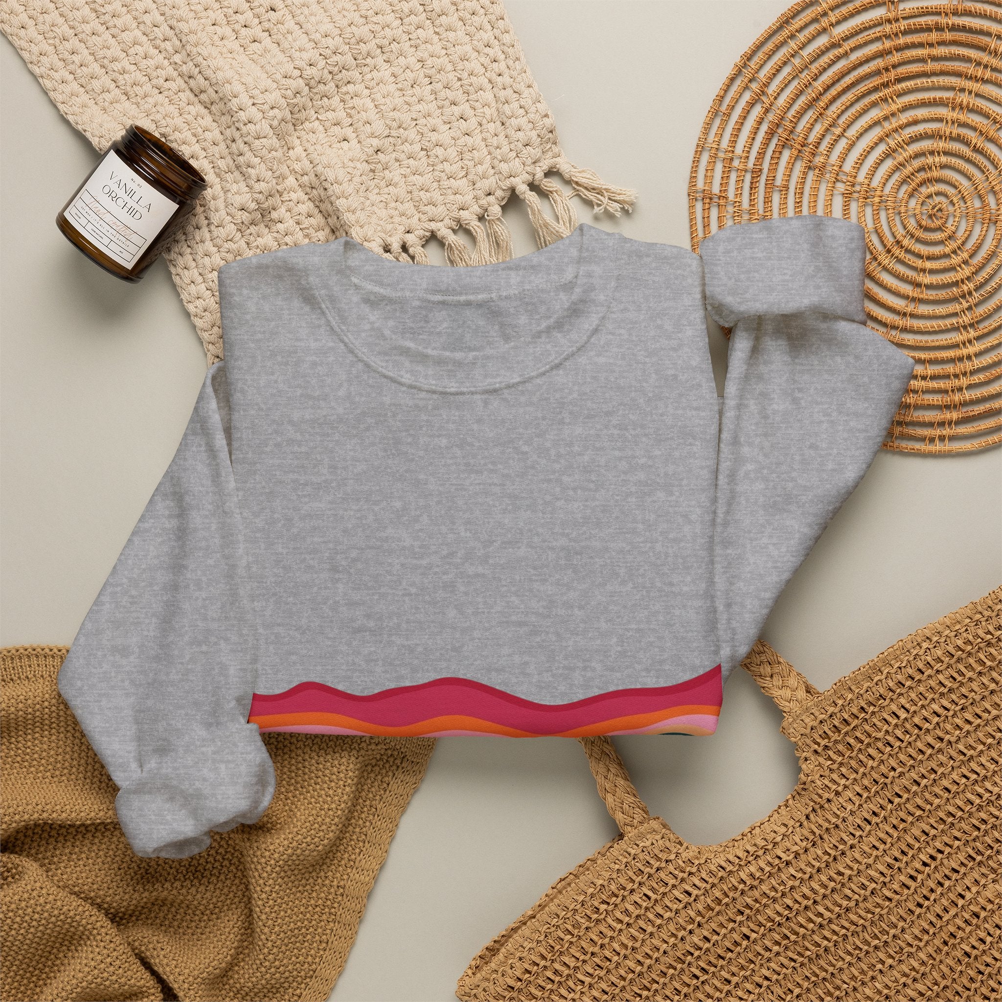 Desert Sunset Crewneck Sweatshirt — Retro Mountain & Cactus Graphic
