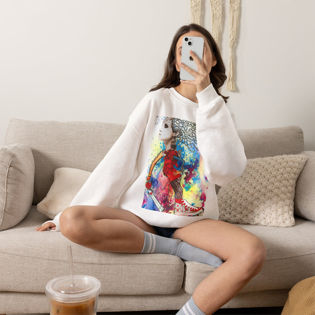 Colorful Abstract Woman Portrait Sweatshirt | Psychedelic Paint Art