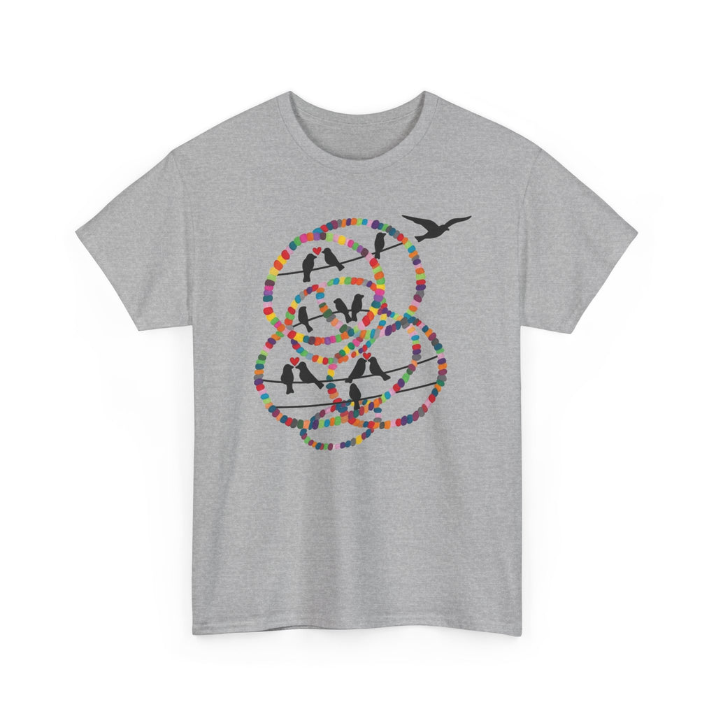 Colorful Tape Swirl with Flying Birds T-Shirt | Abstract Graphic Tee