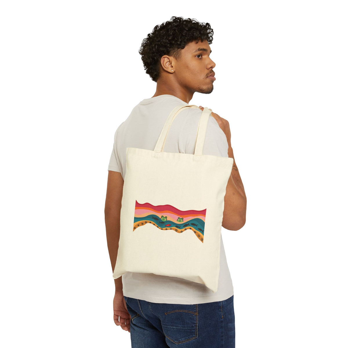 Canvas Tote Bag - Retro Sunset Desert Landscape Print