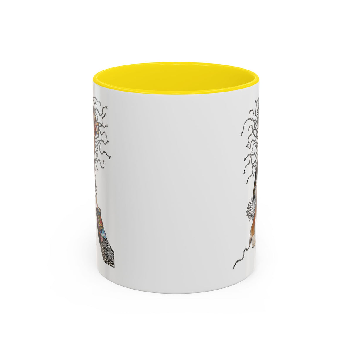 Medusa Face Collage Accent Coffee Mug | Surreal Hair Tendrils, Fashion Elements