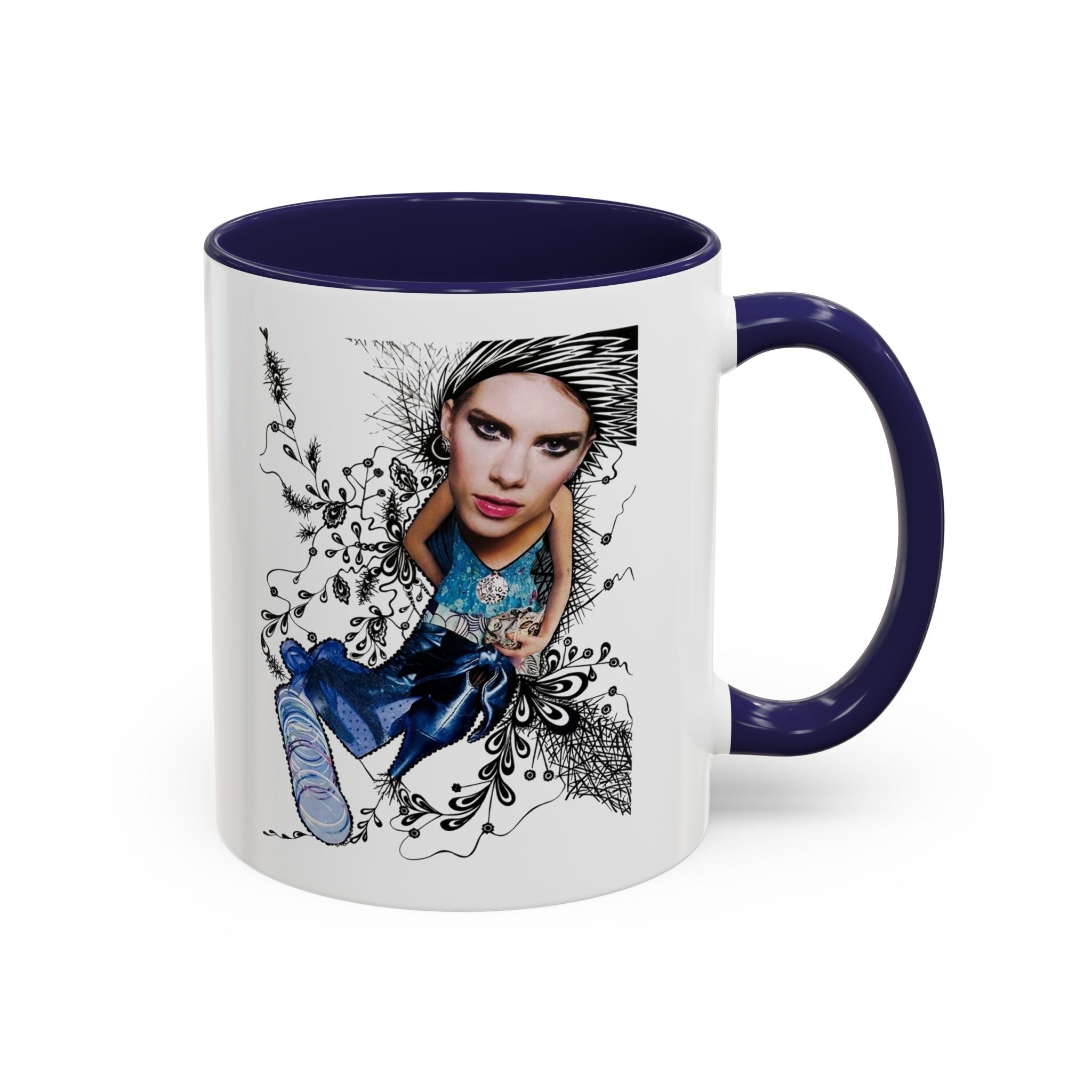 Fashion Illustration Girl Mug | Accent Coffee Mug, Black Handle