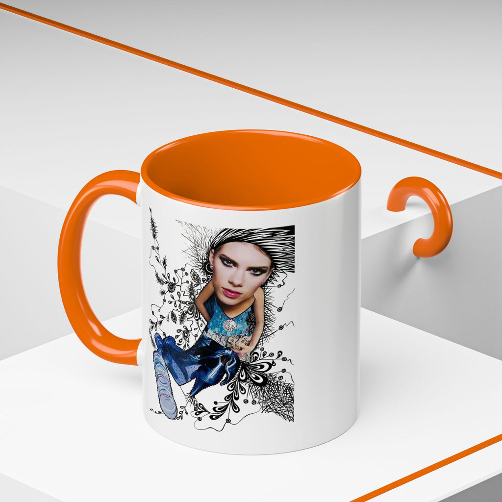 Fashion Illustration Girl Mug | Accent Coffee Mug, Black Handle