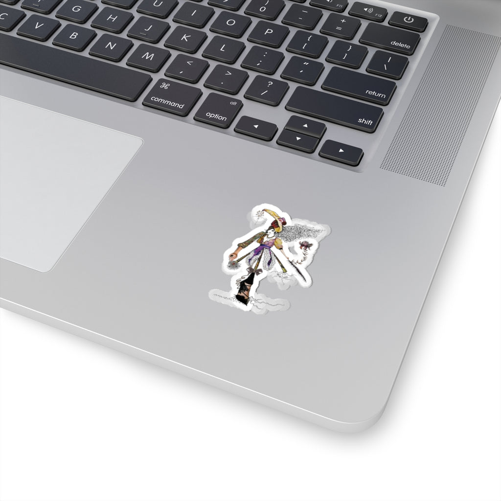 Whimsical Witch Illustration Sticker - Hand-Drawn Witch with Hat & Flower (Kiss-Cut)
