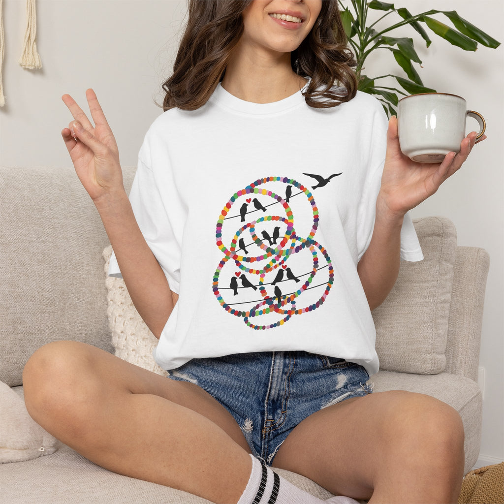 Bird Flight Graphic T-Shirt — Colorful Ring Silhouette Tee