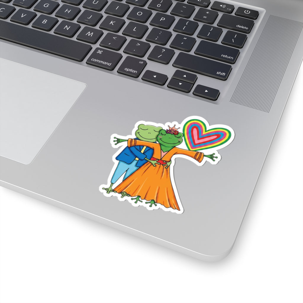 Frog Couple Dance Kiss-Cut Sticker — Colorful LGBTQ+ Pride Heart Decal