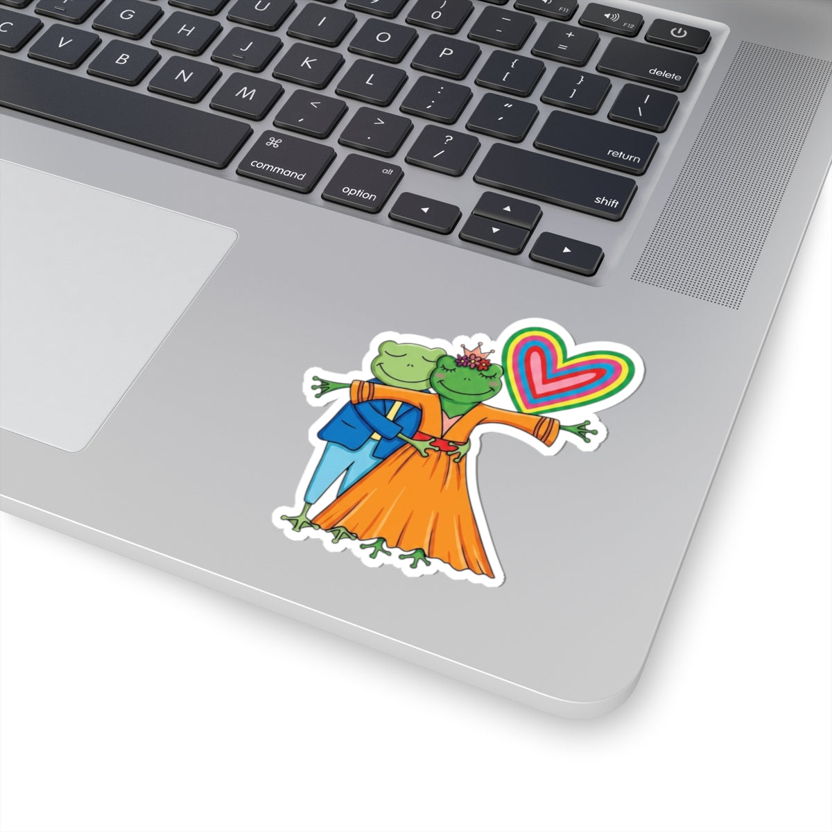 Frog Couple Dance Kiss-Cut Sticker — Colorful LGBTQ+ Pride Heart Decal