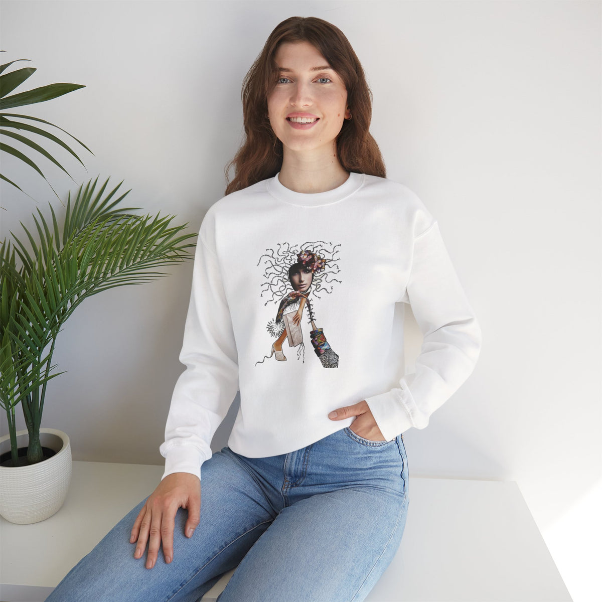 Medusa Goddess Crewneck Sweatshirt — Mythic Floral Medusa Design
