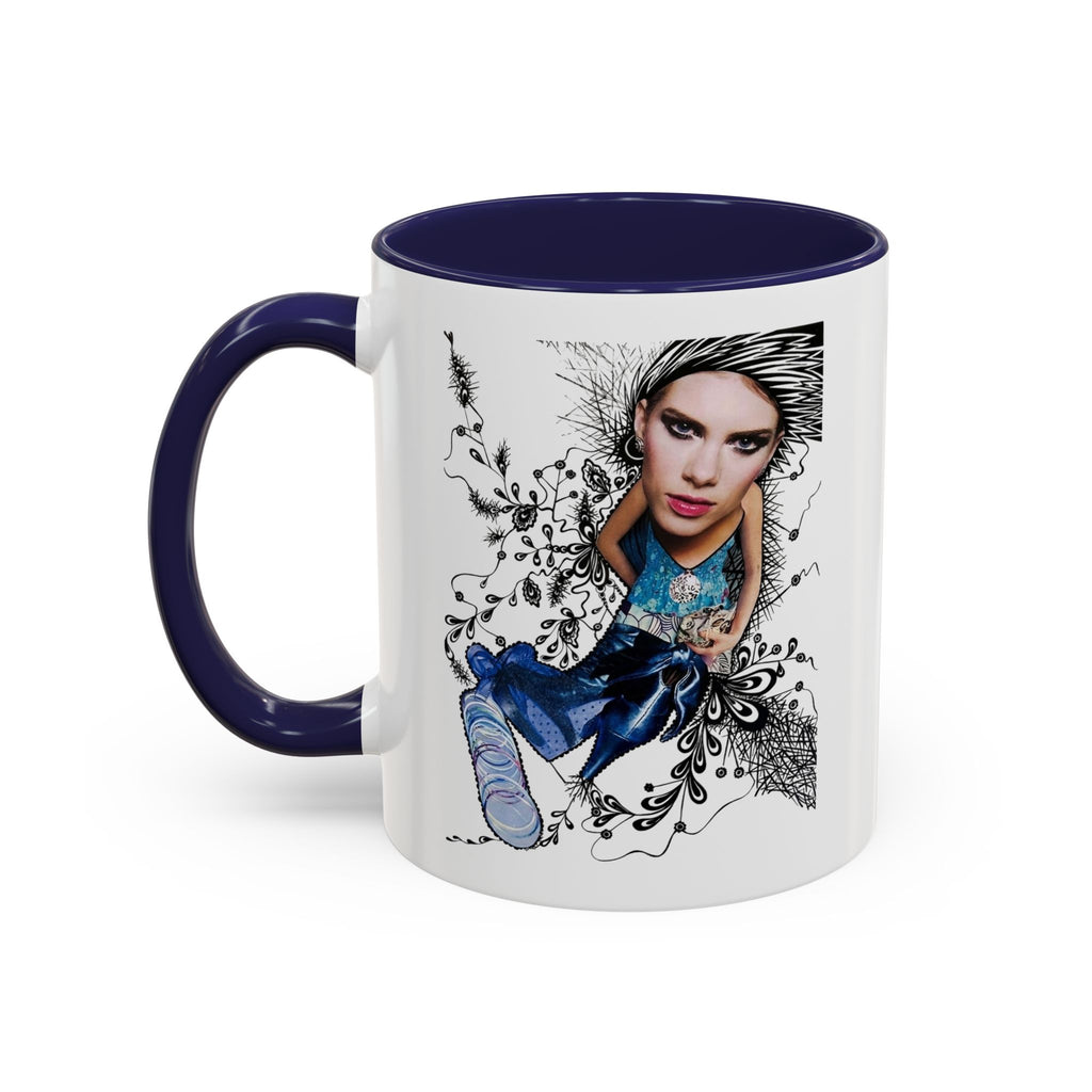 Fashion Illustration Girl Mug | Accent Coffee Mug, Black Handle