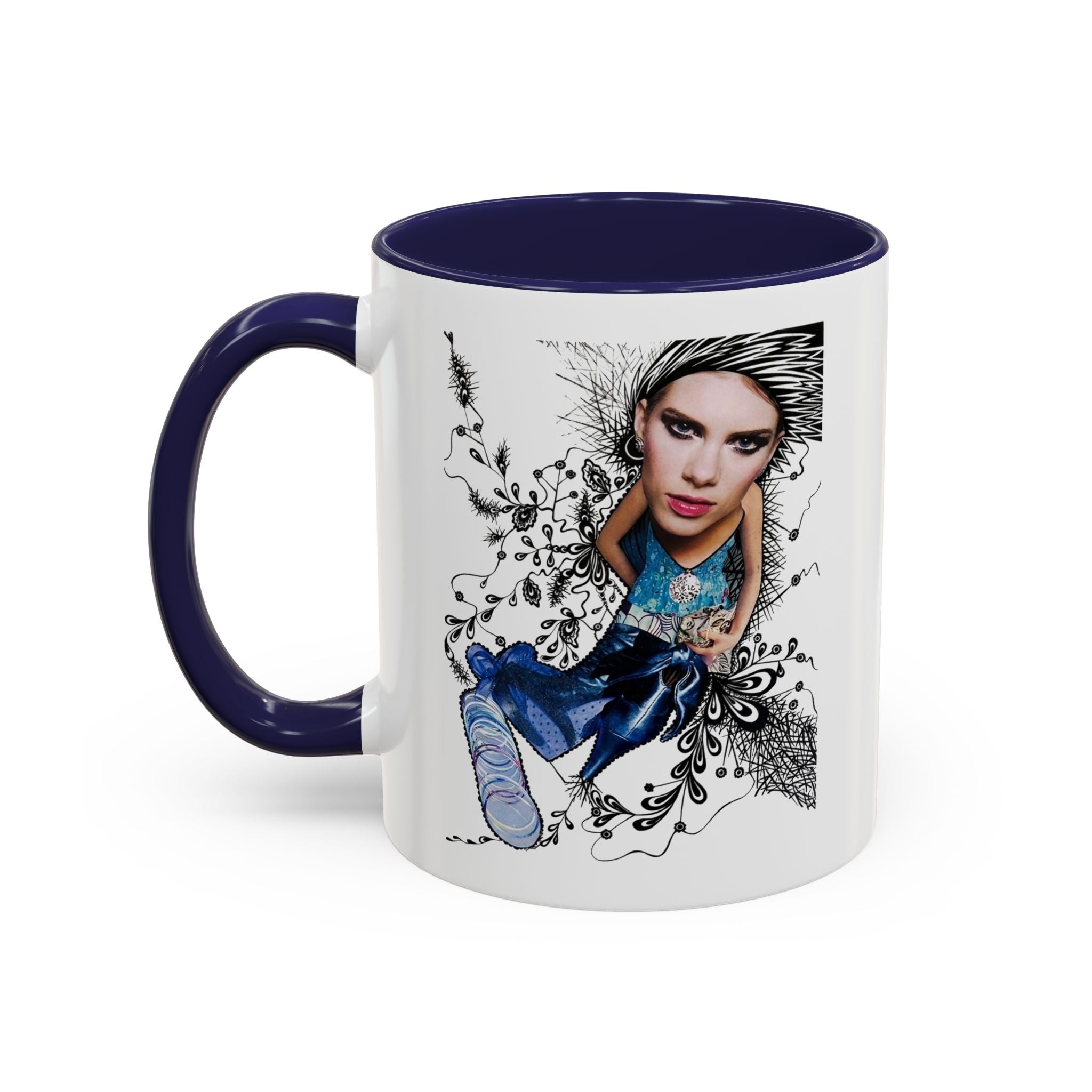 Fashion Illustration Girl Mug | Accent Coffee Mug, Black Handle