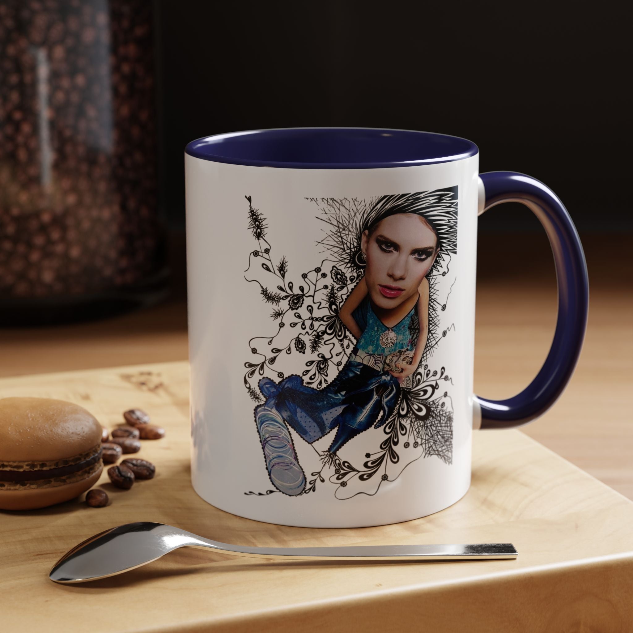 Fashion Illustration Girl Mug | Accent Coffee Mug, Black Handle