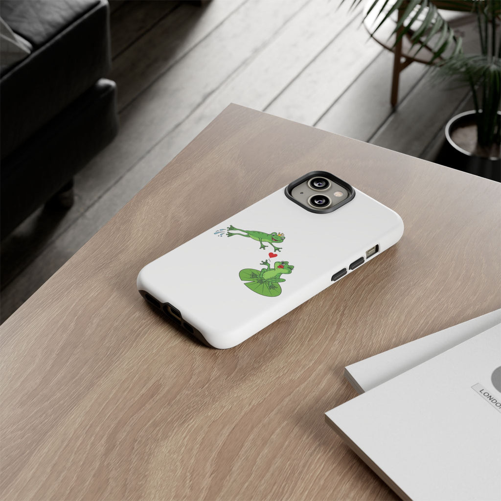 Kissing Frog Illustration Tough Phone Case | Cute Lily Pad Love Design