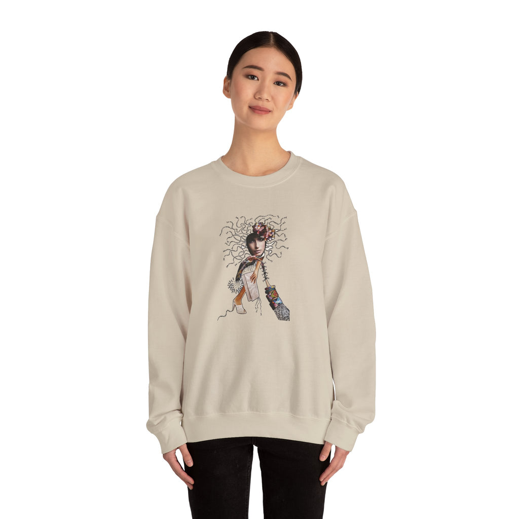 Medusa Goddess Crewneck Sweatshirt — Mythic Floral Medusa Design