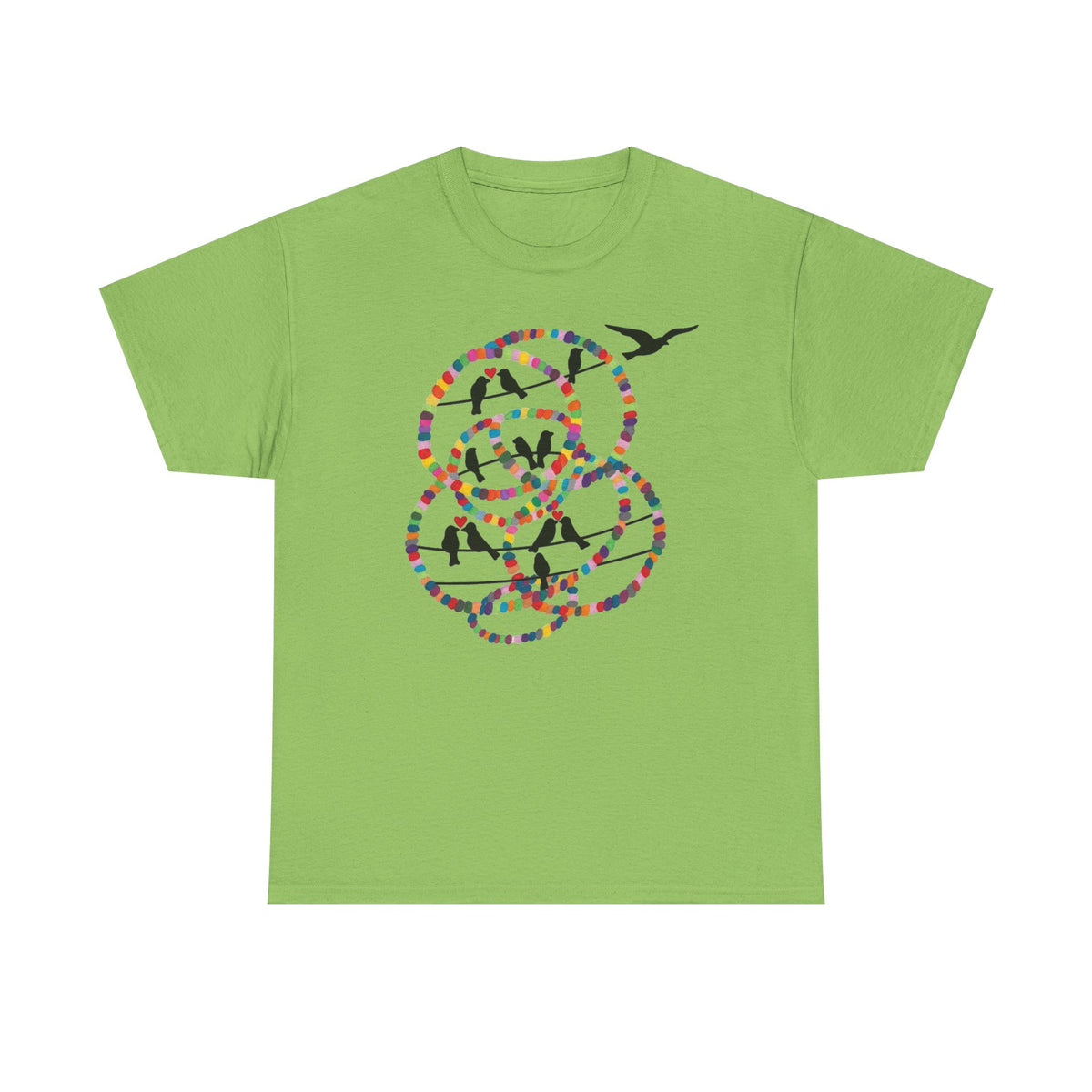 Colorful Tape Swirl with Flying Birds T-Shirt | Abstract Graphic Tee