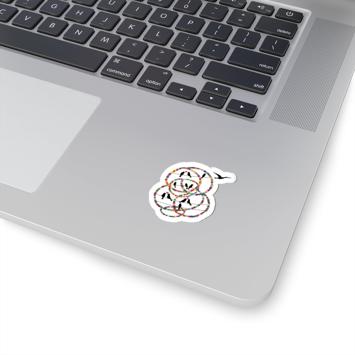 Minimalist Bird & Rings Kiss-Cut Sticker — Colorful Line Art Laptop Decal