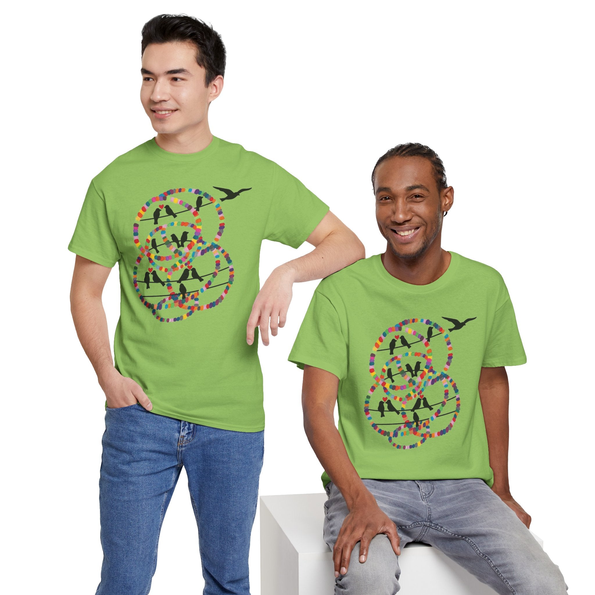 Colorful Tape Swirl with Flying Birds T-Shirt | Abstract Graphic Tee