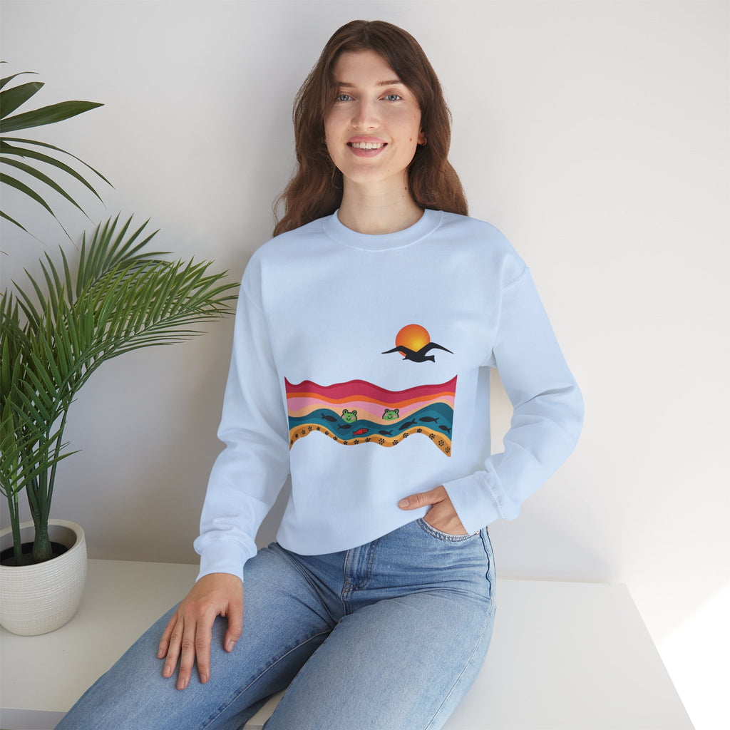 Desert Sunset Landscape Sweatshirt | Sunset Dunes with Road and Bird