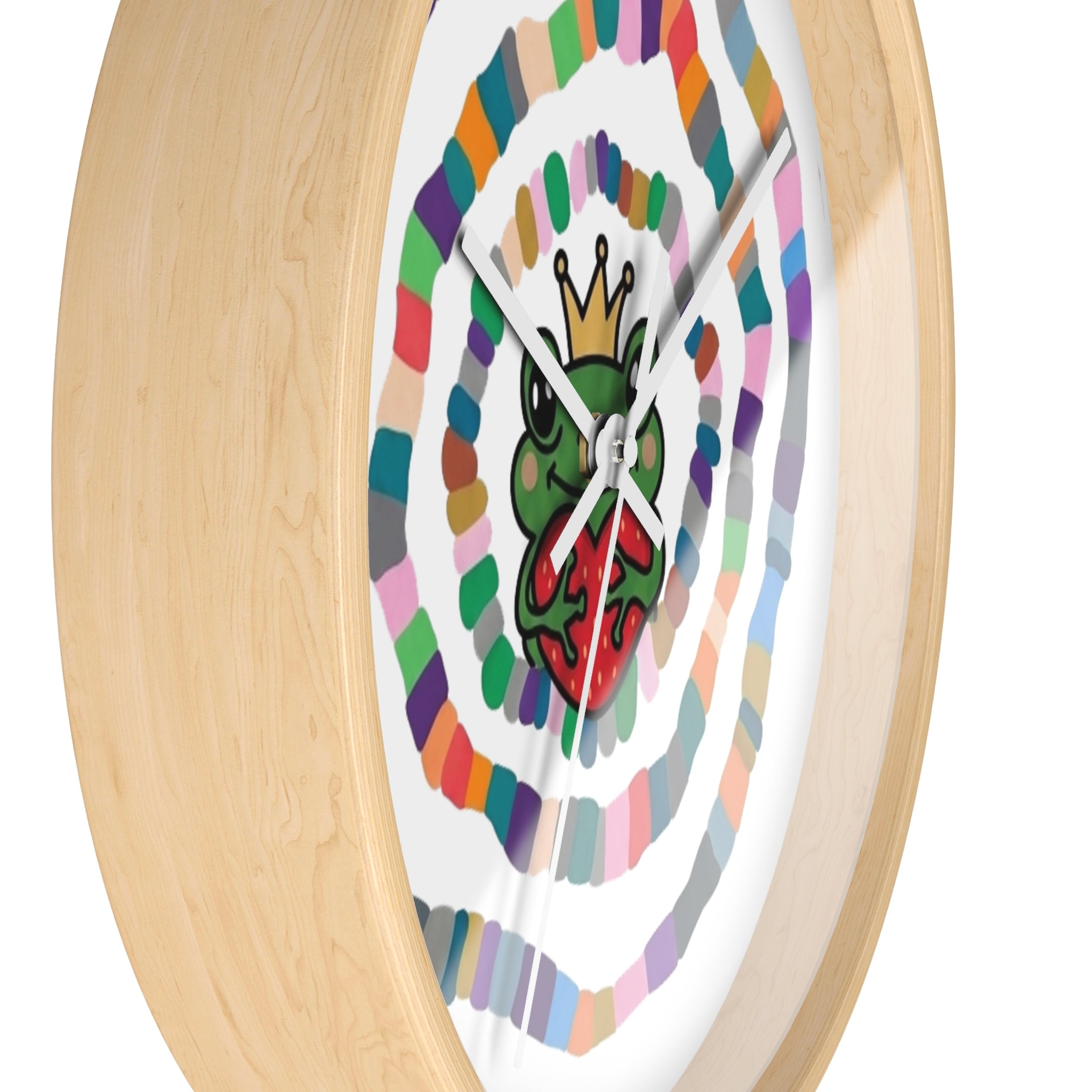 Crowned Frog Heart Spiral Wall Clock | Colorful Concentric Rings, Whimsical Nursery Decor