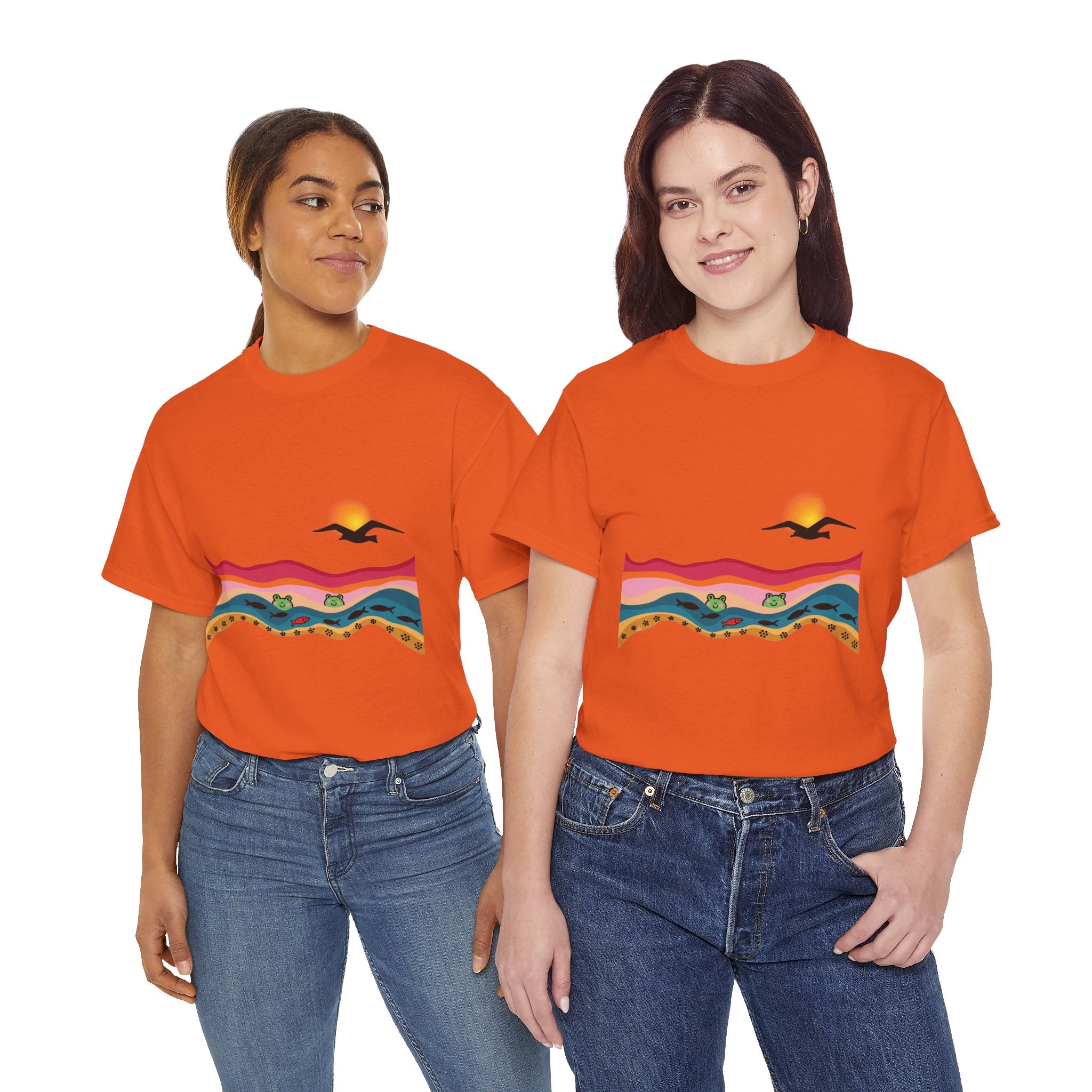 Sunset Desert Waves Tee | Vibrant Southwestern Landscape, Bird Silhouette