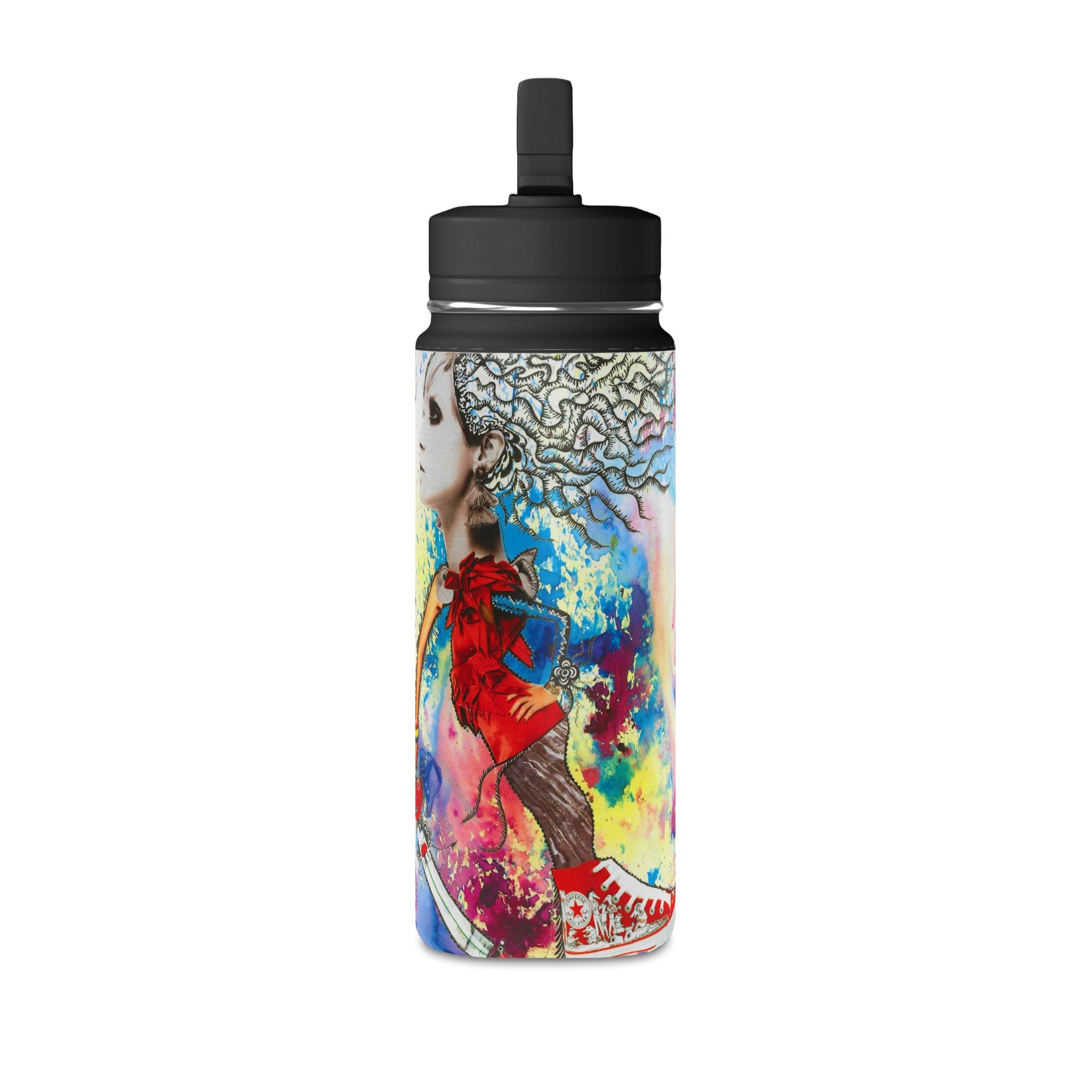 Colorful Watercolor Woman Illustration Water Bottle | 20oz Mini
