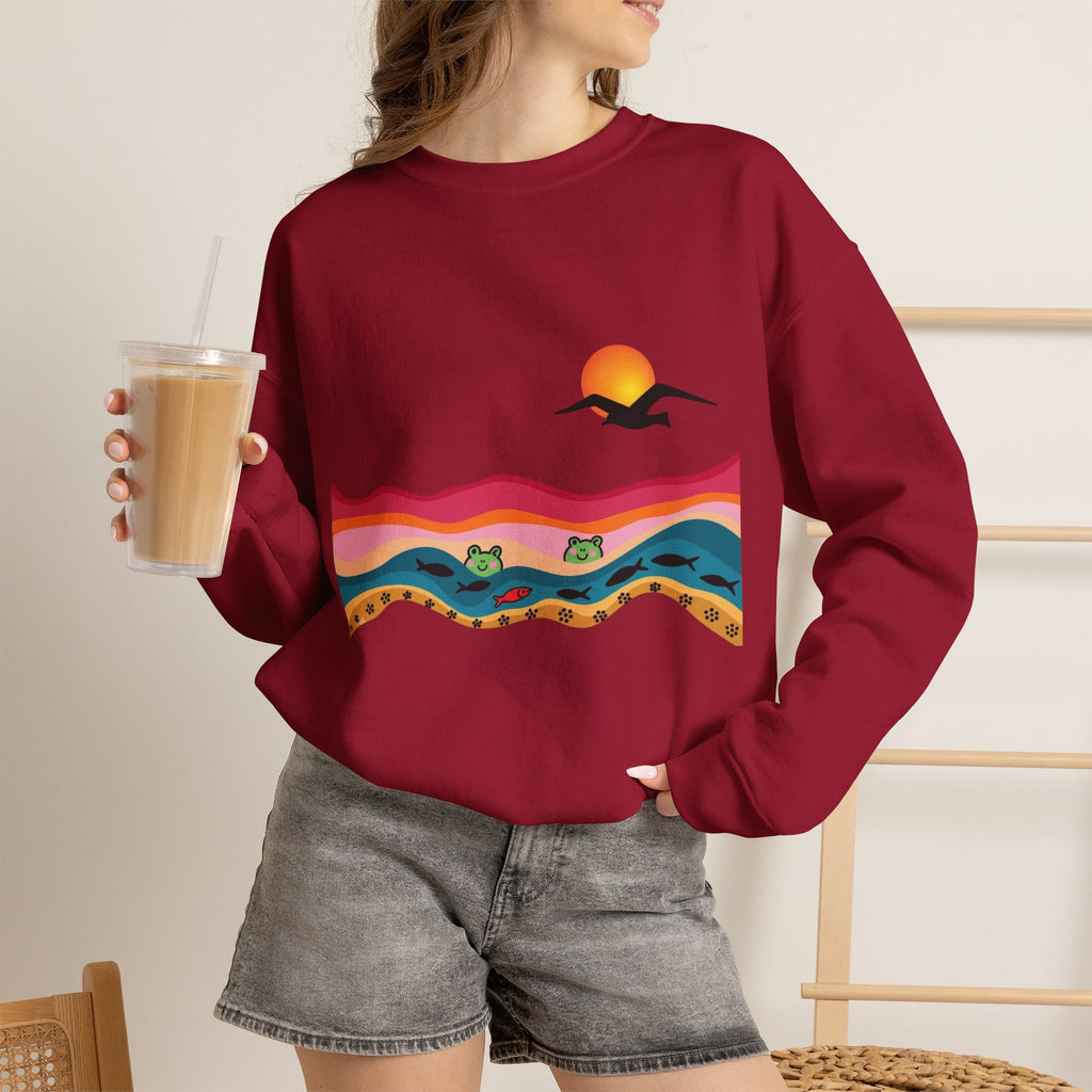 Desert Sunset Landscape Sweatshirt | Sunset Dunes with Road and Bird