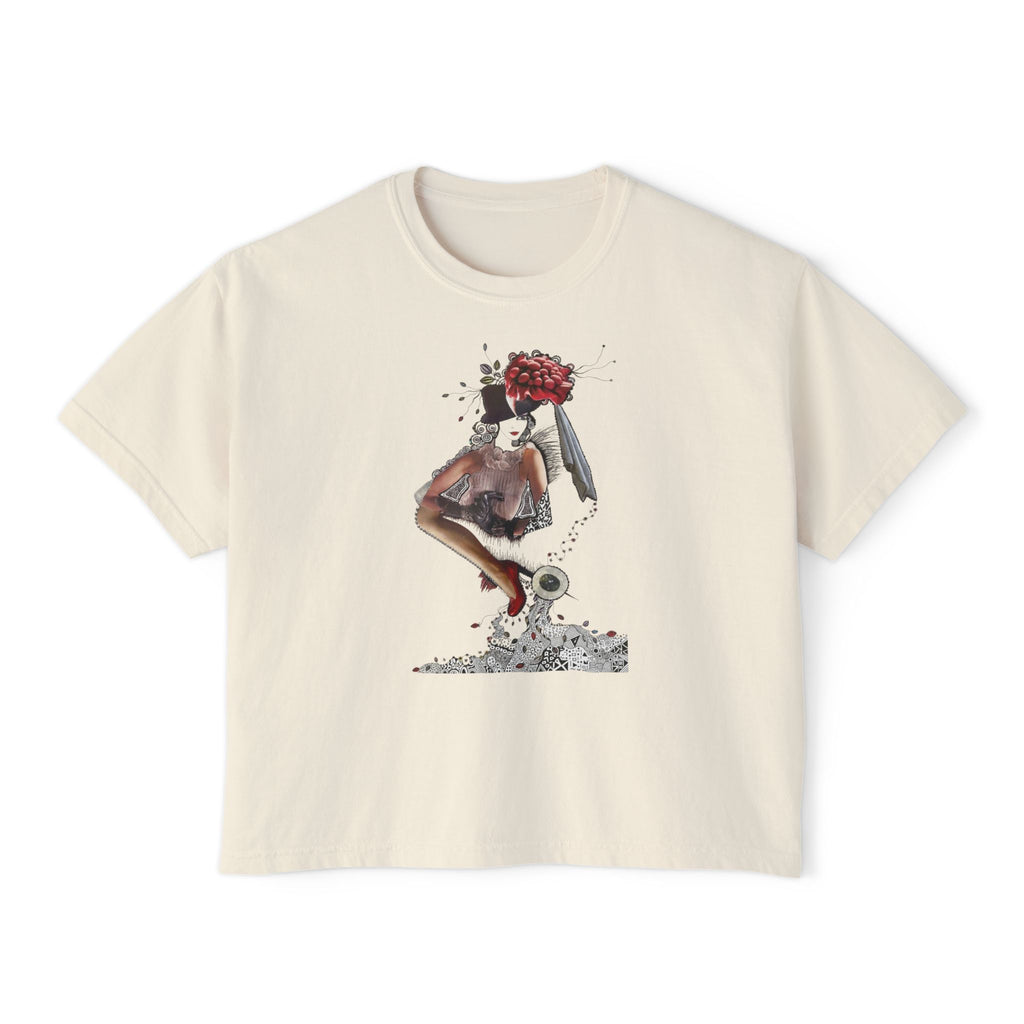 Surreal Floral-Head Figure Boxy Tee | Collage Art, Abstract Portrait