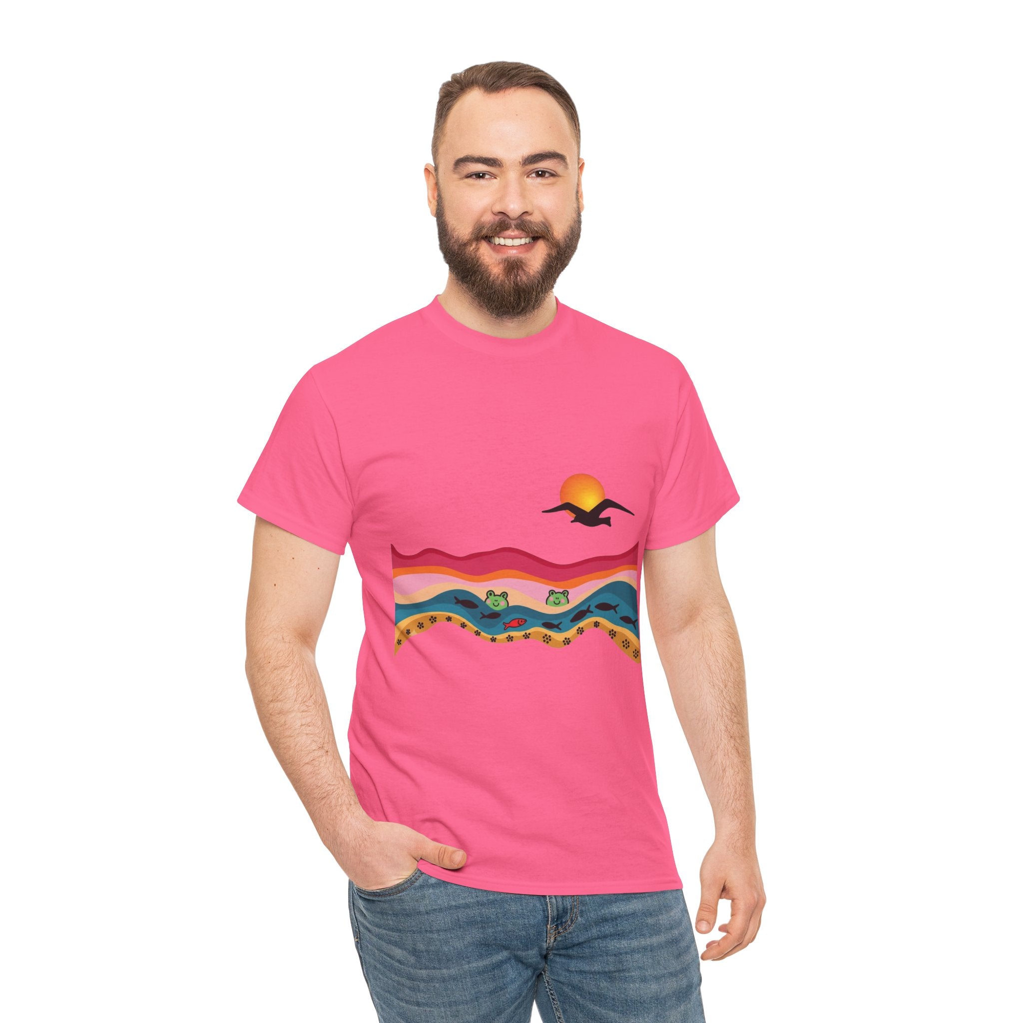 Sunset Desert Waves Tee | Vibrant Southwestern Landscape, Bird Silhouette