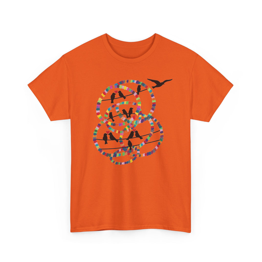 Colorful Tape Swirl with Flying Birds T-Shirt | Abstract Graphic Tee