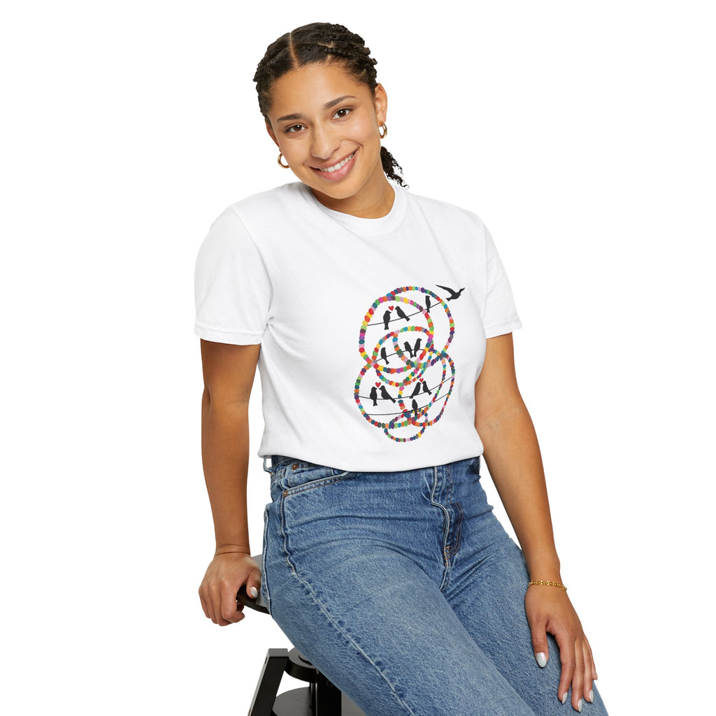 Bird Flight Graphic T-Shirt — Colorful Ring Silhouette Tee