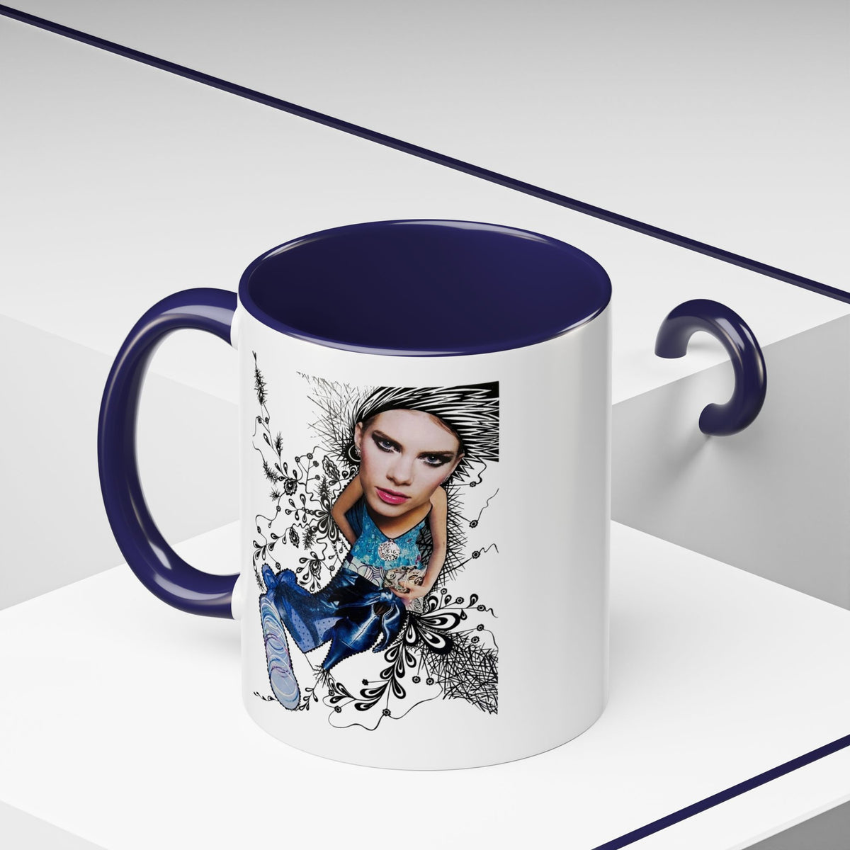 Fashion Illustration Girl Mug | Accent Coffee Mug, Black Handle