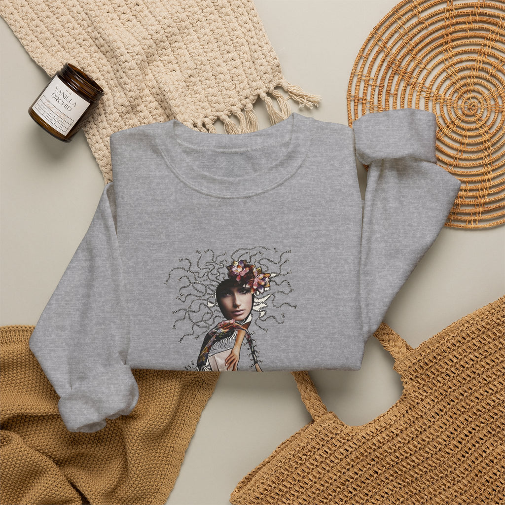 Medusa Goddess Crewneck Sweatshirt — Mythic Floral Medusa Design