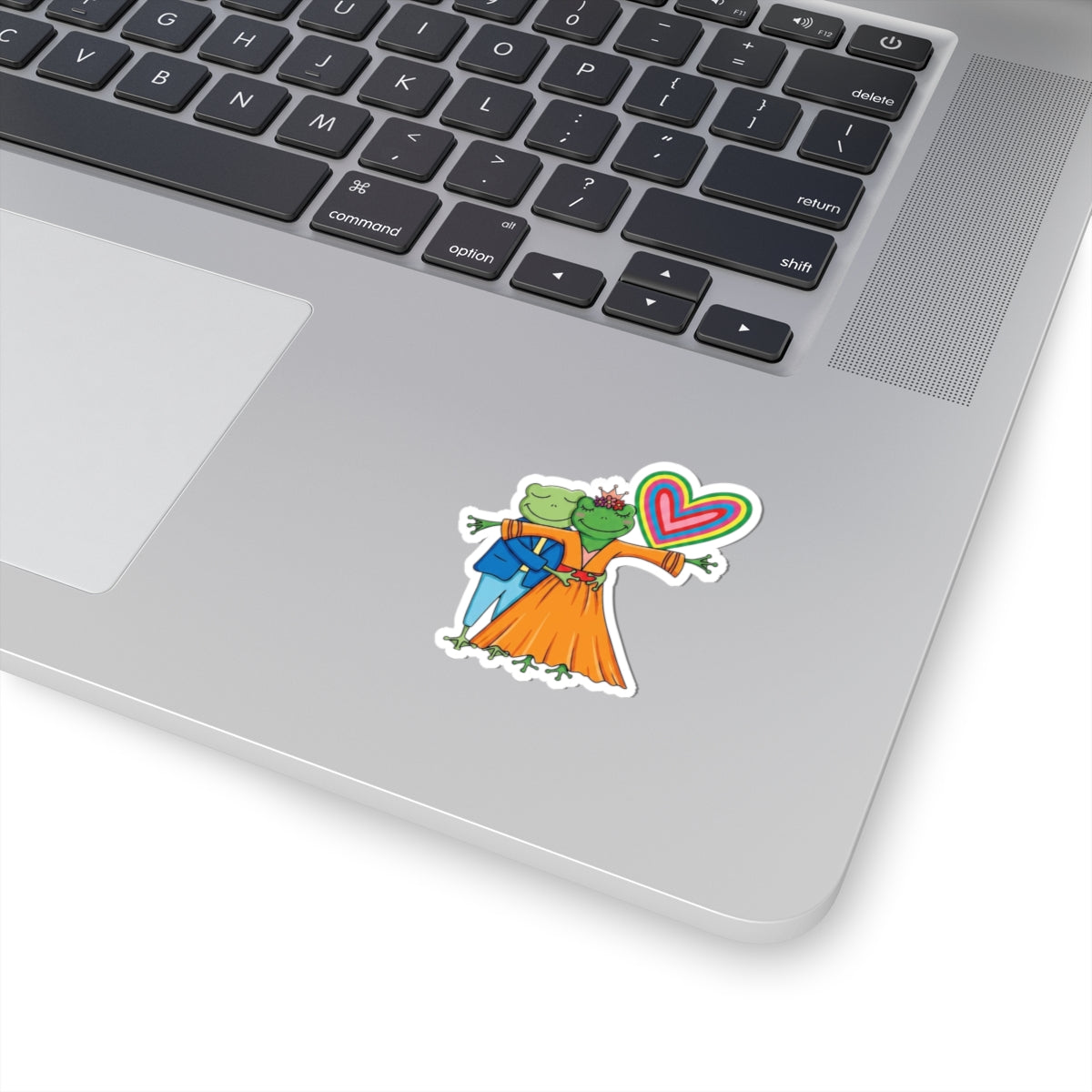 Frog Couple Dance Kiss-Cut Sticker — Colorful LGBTQ+ Pride Heart Decal