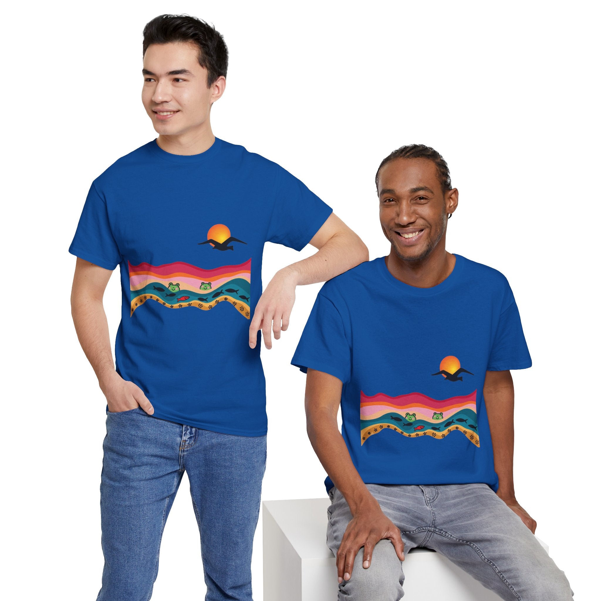 Sunset Desert Waves Tee | Vibrant Southwestern Landscape, Bird Silhouette