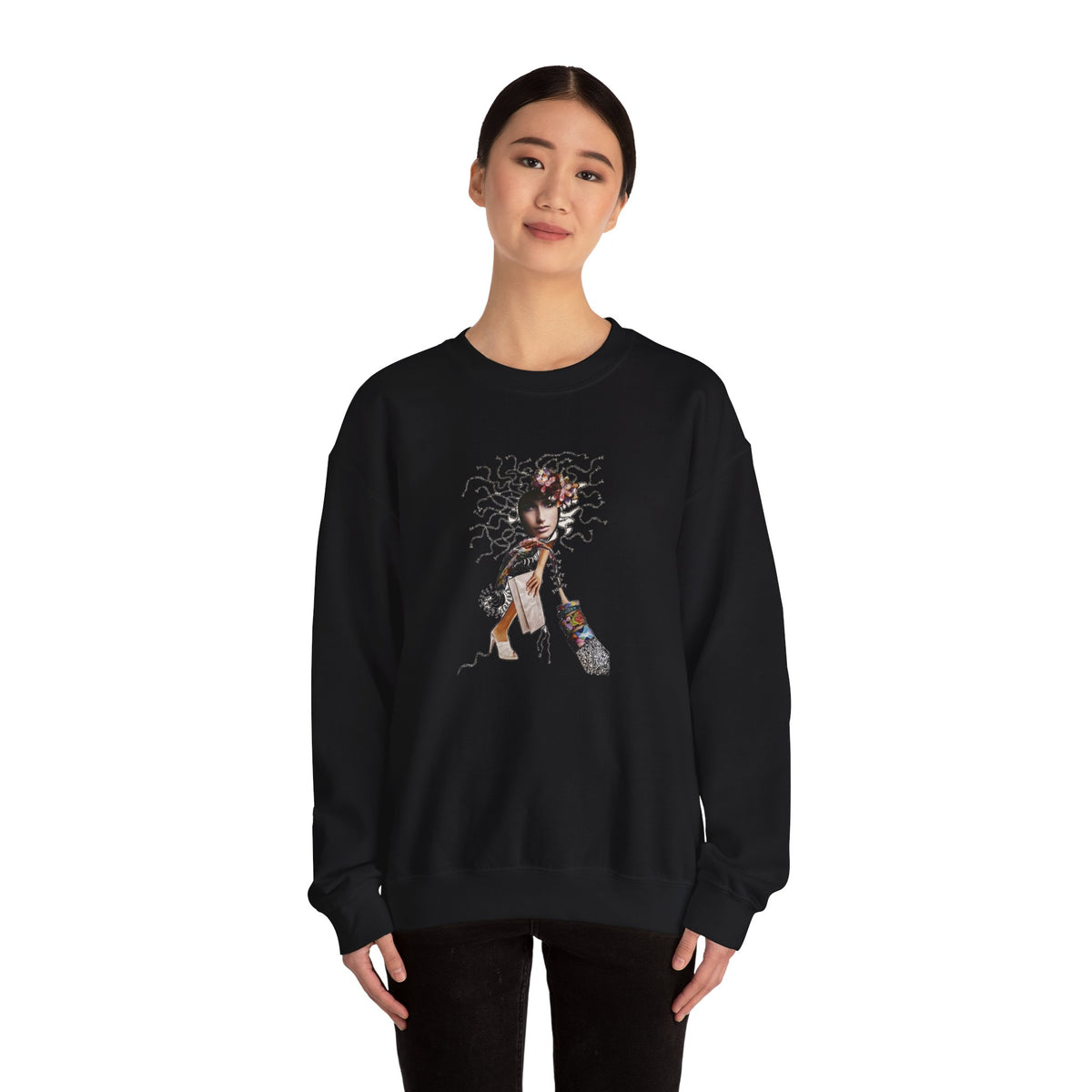 Medusa Goddess Crewneck Sweatshirt — Mythic Floral Medusa Design