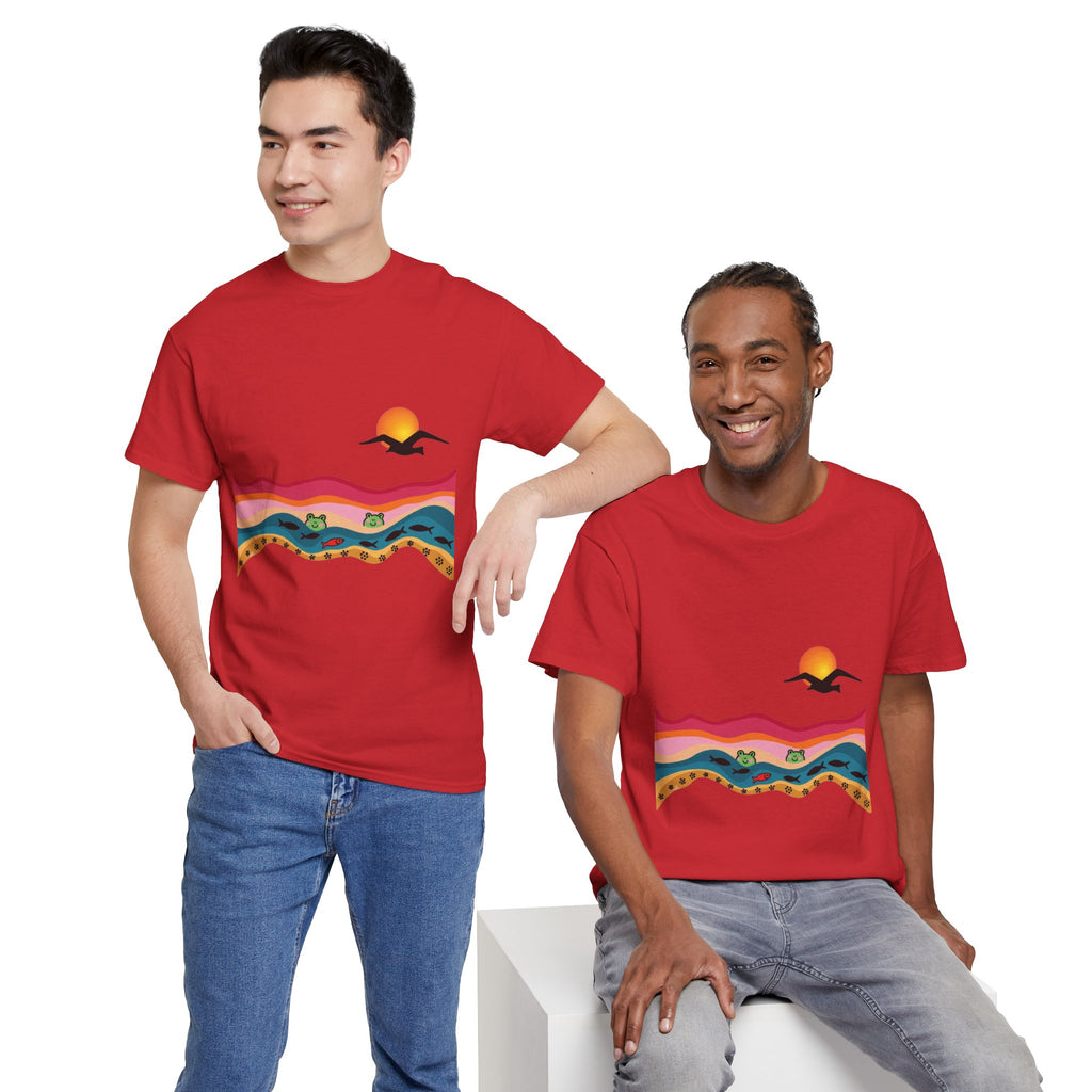 Sunset Desert Waves Tee | Vibrant Southwestern Landscape, Bird Silhouette