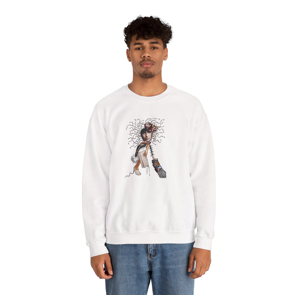 Medusa Goddess Crewneck Sweatshirt — Mythic Floral Medusa Design