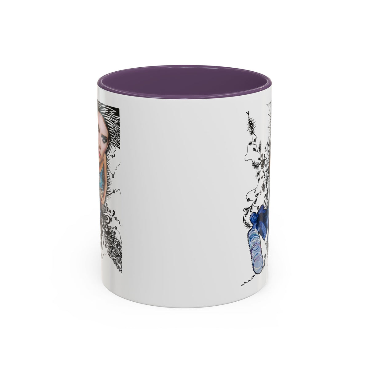 Fashion Illustration Girl Mug | Accent Coffee Mug, Black Handle