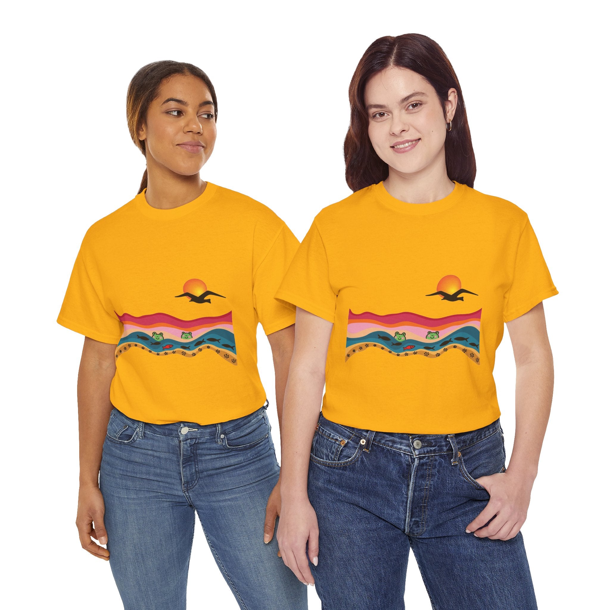Sunset Desert Waves Tee | Vibrant Southwestern Landscape, Bird Silhouette