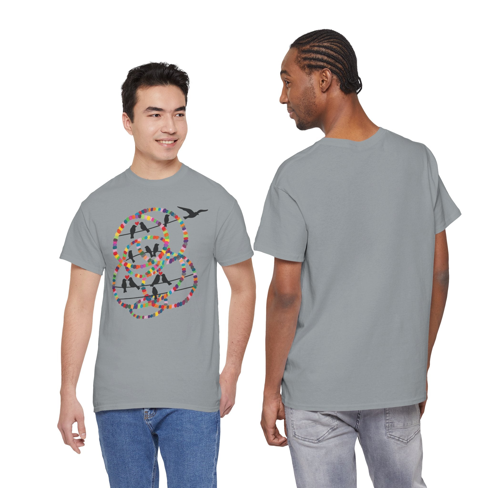 Colorful Tape Swirl with Flying Birds T-Shirt | Abstract Graphic Tee