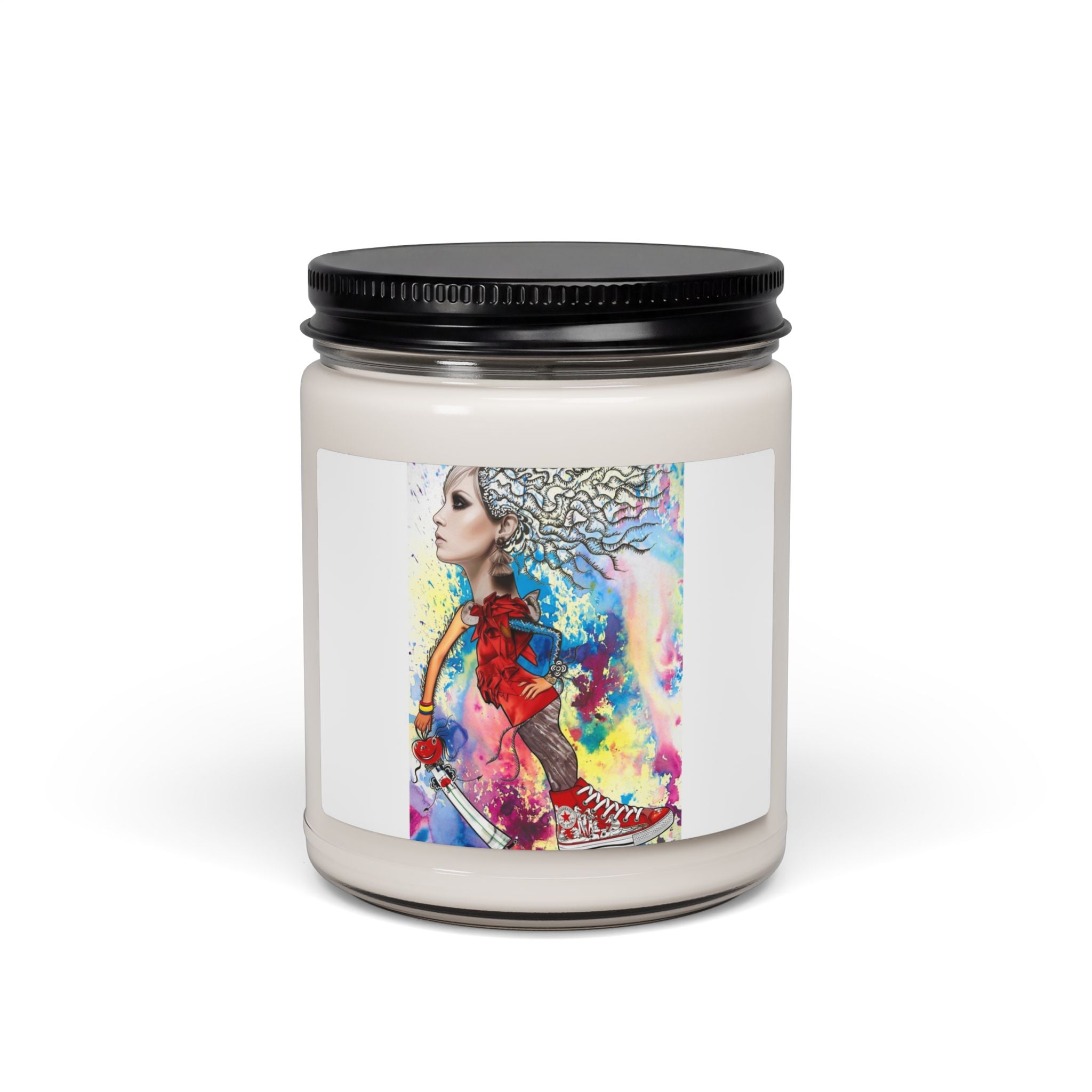 Artistic Goddess Soy Candle — 9oz Scented Jar (Colorful Watercolor Woman)