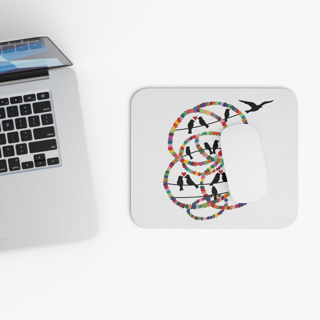 Colorful Beaded Rings with Silhouette Birds Mouse Pad