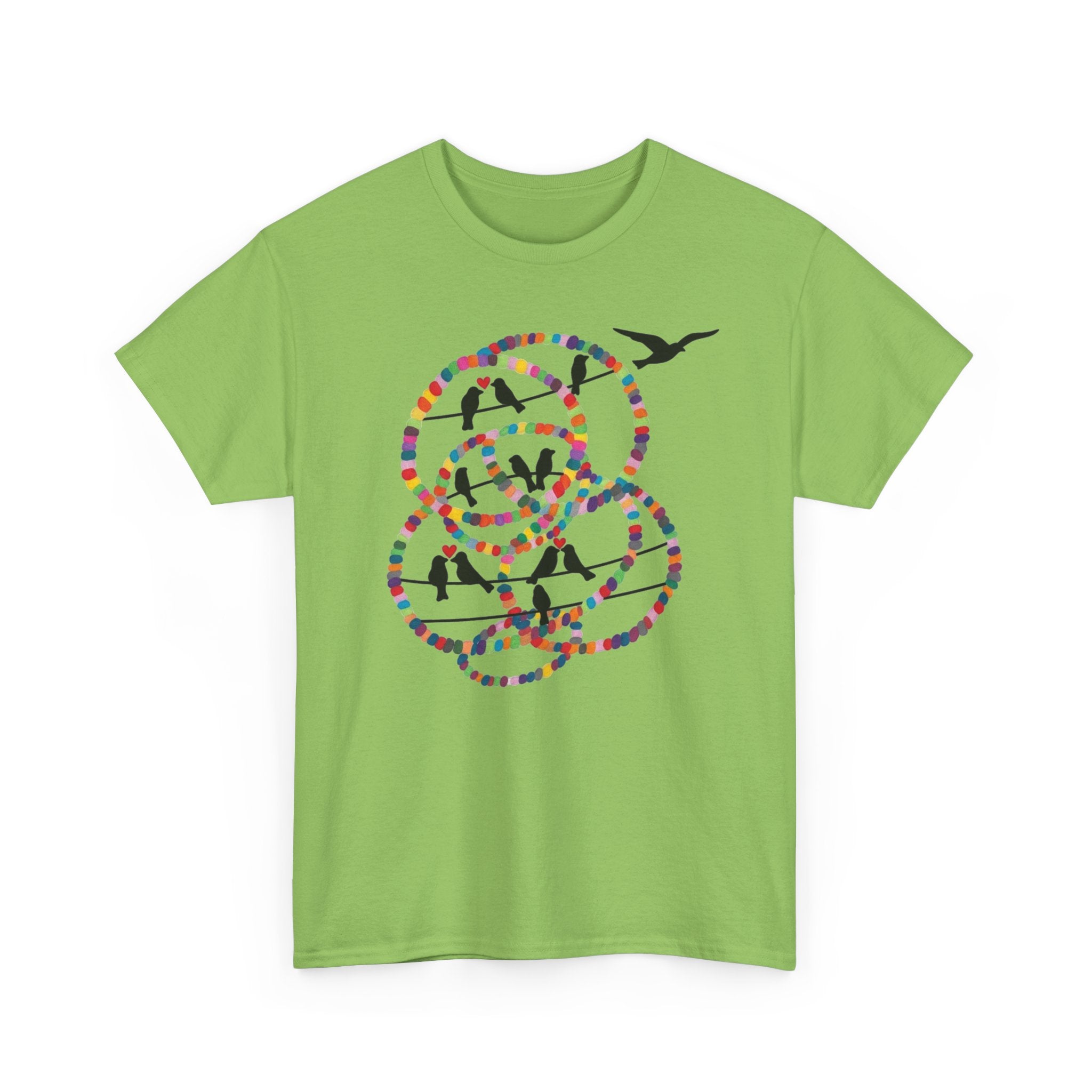 Colorful Tape Swirl with Flying Birds T-Shirt | Abstract Graphic Tee