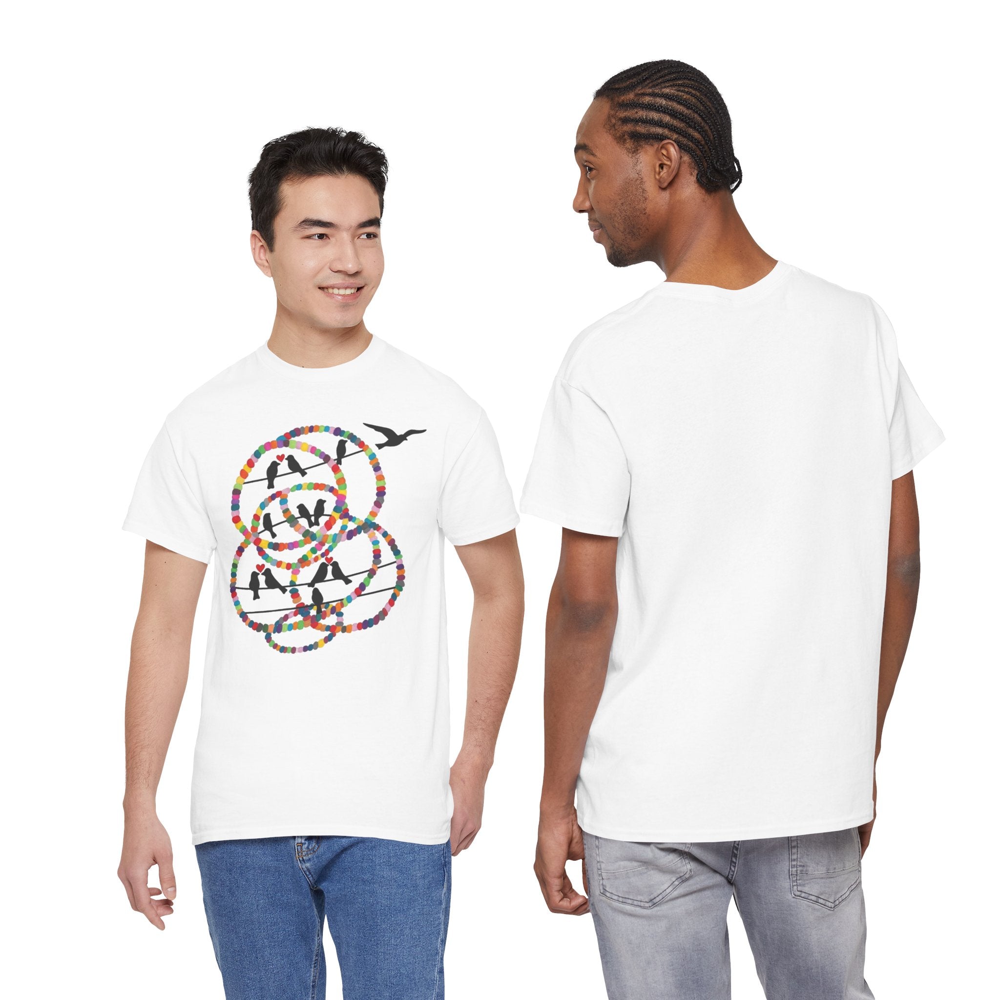 Colorful Tape Swirl with Flying Birds T-Shirt | Abstract Graphic Tee